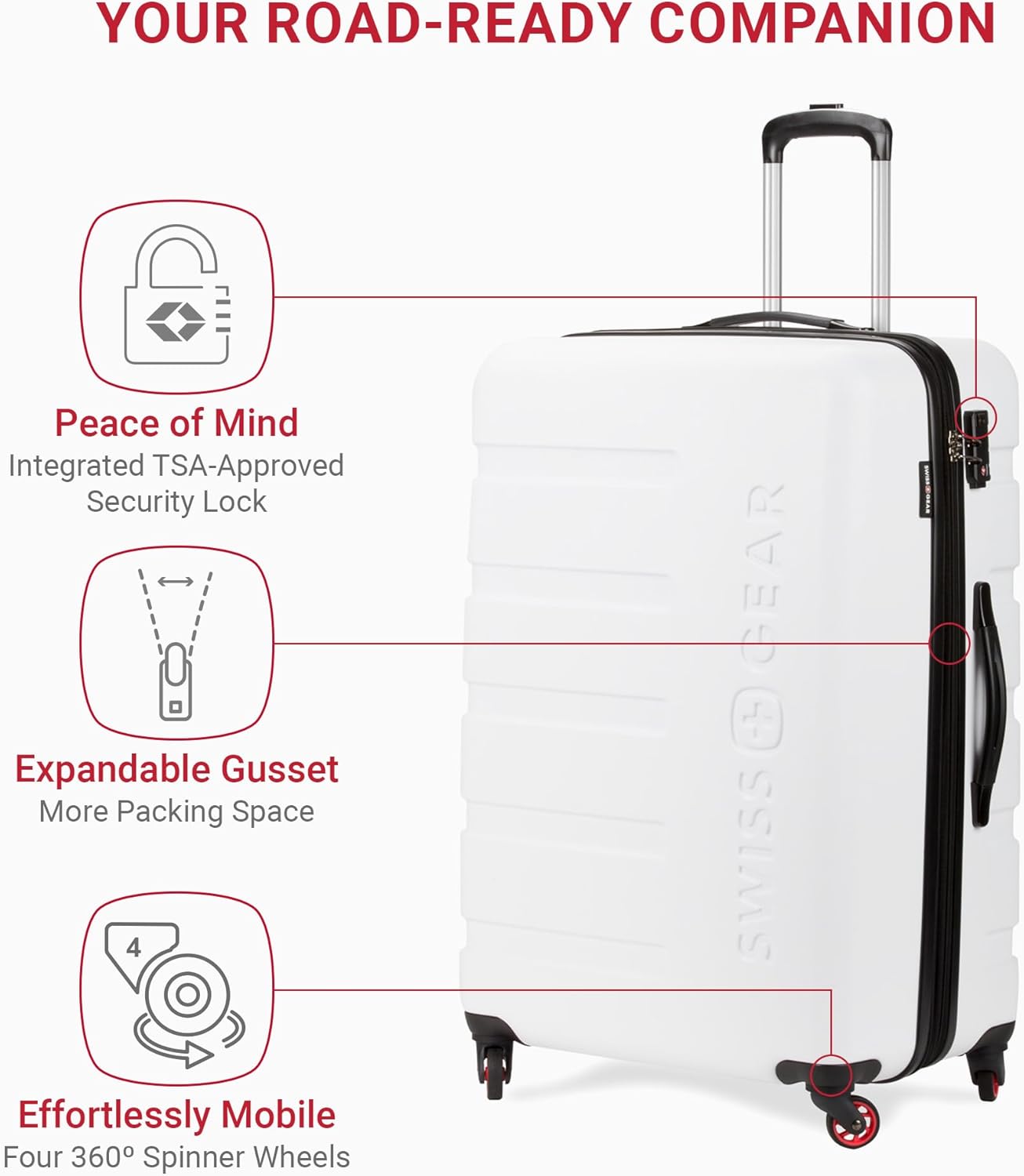 SwissGear 7366 Hardside Expandable Luggage with Spinner Wheels, White, Checked-Large 27-Inch