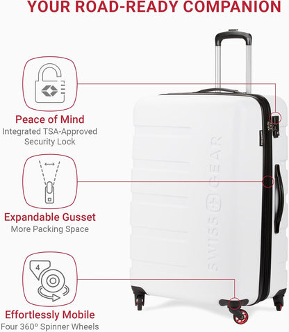 SwissGear 7366 Hardside Expandable Luggage with Spinner Wheels, White, Checked-Large 27-Inch