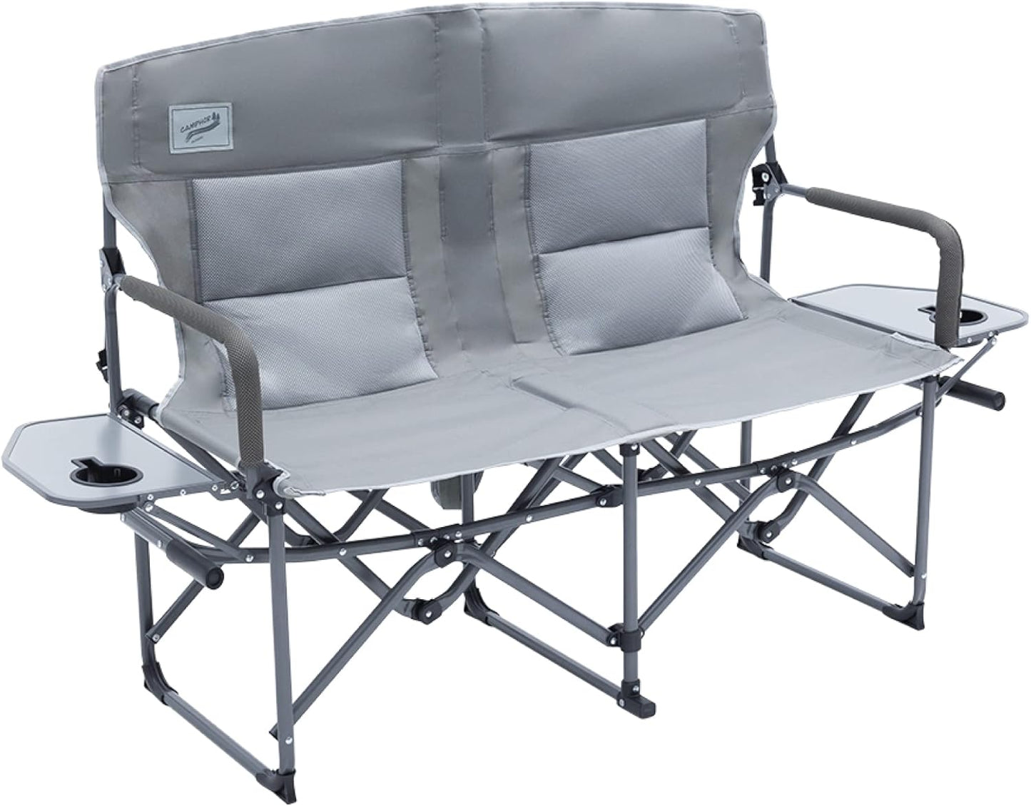 Oversized Double Portable Folding Director’s Loveseat Chair with Padded Backrest, Side Table | Outdoor Sports, Beach, Lawn, Hunting, Tailgating, Fishing| Supports 300 Lbs/Seat
