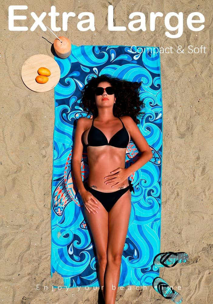 2 Pack Microfiber Lightweight Beach Towel Sand Free Quick Dry Absorbent Thin Compact Towels for Swimming Pool Camping Beach Accessories Large Easy Pack Travel Things for Vacation Essentials Gift