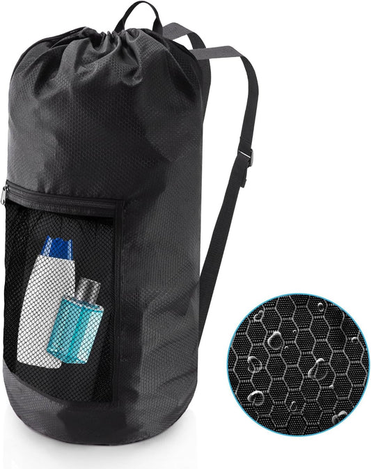 Laundry Bag Backpack,Olosar Extra Large Travel Laundry Bag with Mesh Pocket & Adjustable Shoulder Straps,Dirty Clothes Travel Bag for College Students Dorm,Apartment(Black)