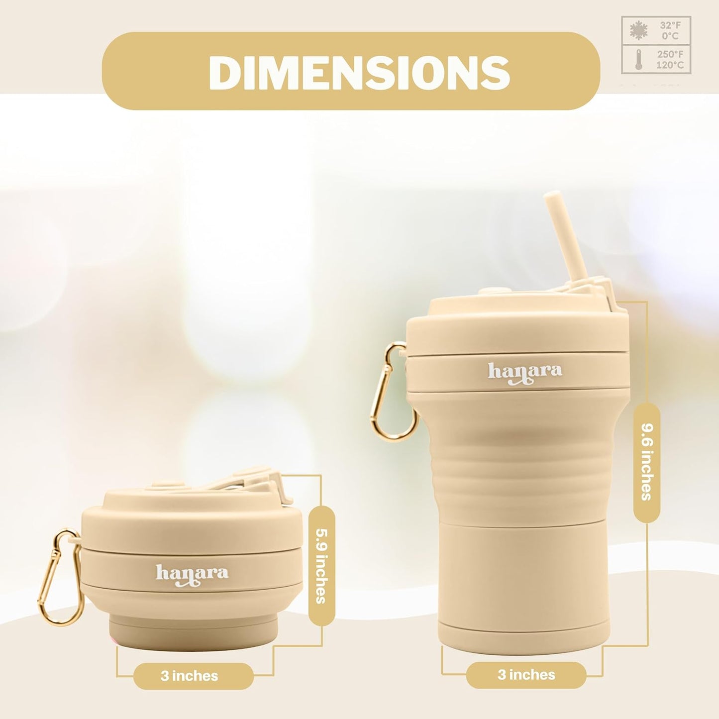 HANARA Collapsible Cup with Reusable Straw – 18 Oz (550 Ml), Portable Travel Mug, BPA-Free, Leak-Proof, Microwave & Dishwasher Safe, Multi-Purpose for Hot & Cold Drinks – Beige