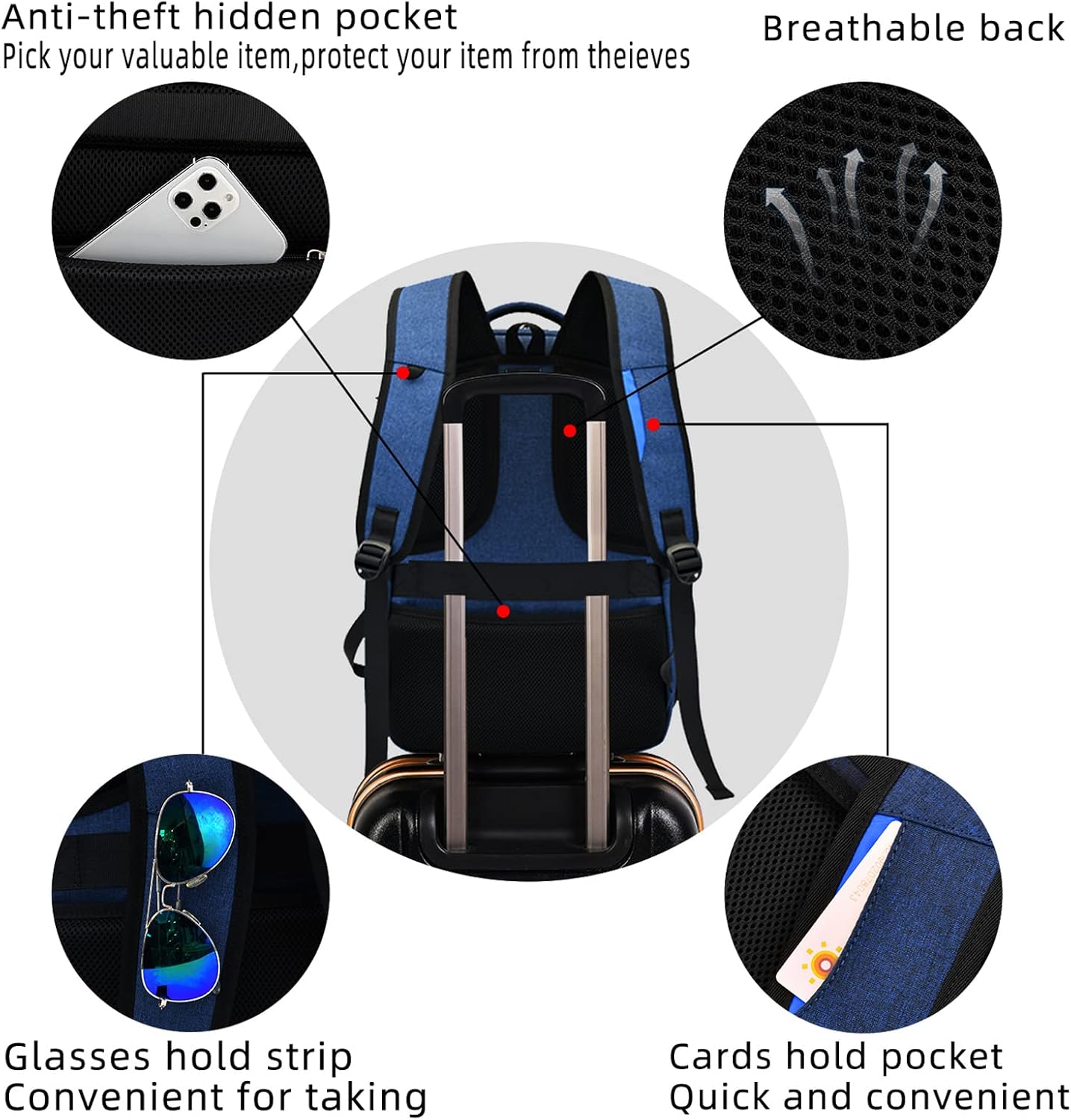 DUSLANG 17 Inch Laptop Backpack for Travel Water Resistant College Backpack for Men Women Laptop Bag with USB Charging Port,Blue