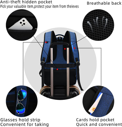 DUSLANG 17 Inch Laptop Backpack for Travel Water Resistant College Backpack for Men Women Laptop Bag with USB Charging Port,Blue