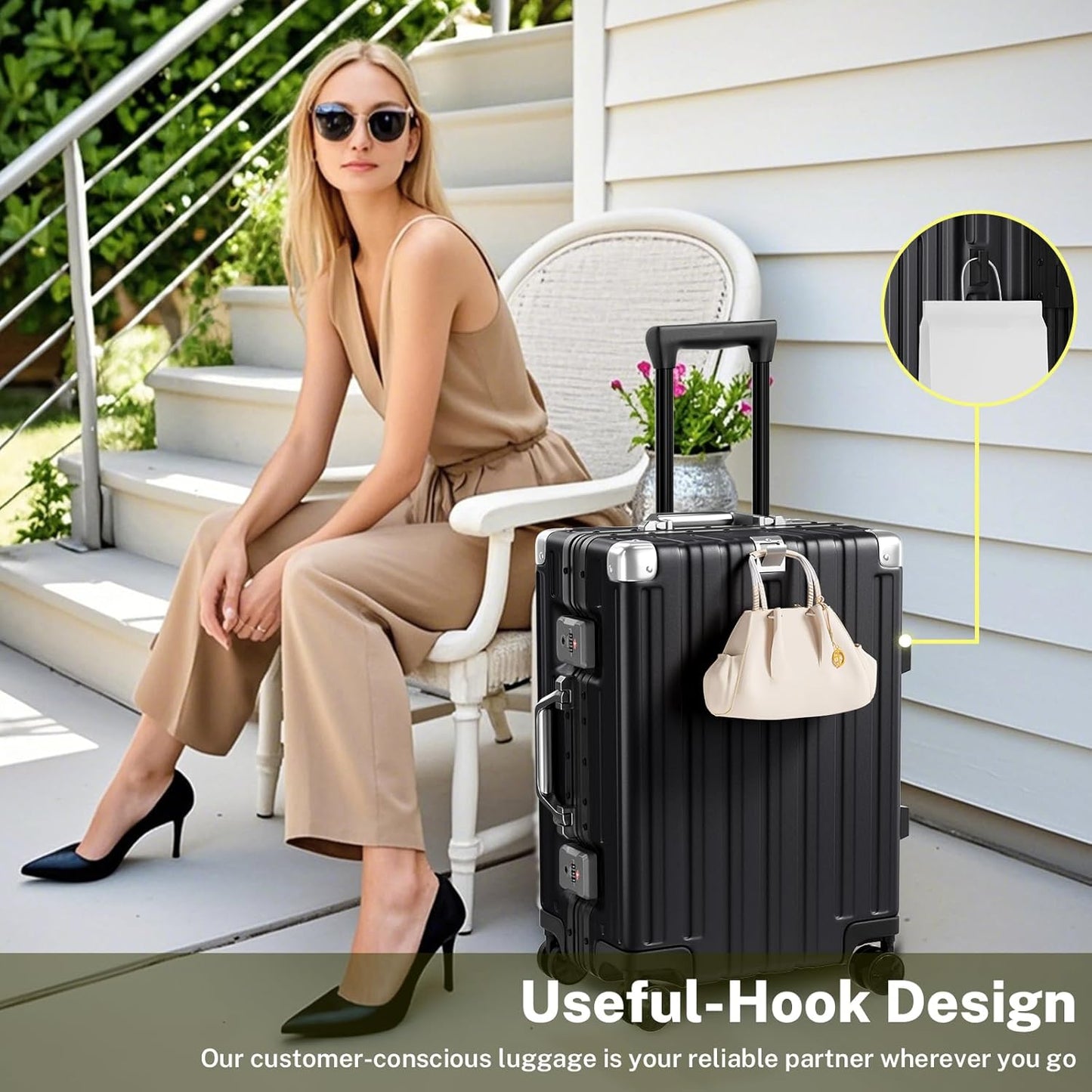 Krute Luggage 24 Inch Aluminum Frame Zipperless Suitcase with Spinner Wheels Checked Luggage PC+ABS Lightweight Hardshell