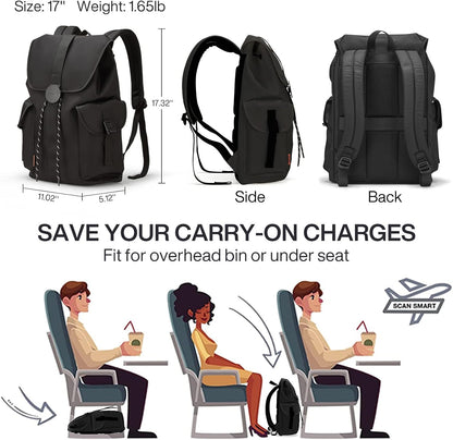 mixi Travel Laptop Backpack for Women & Men Carry On Backpack fits 16'' Laptop, Waterproof Lightweight Casual Hiking Weekender Bags Rucksack,17 Inch, Knight Black