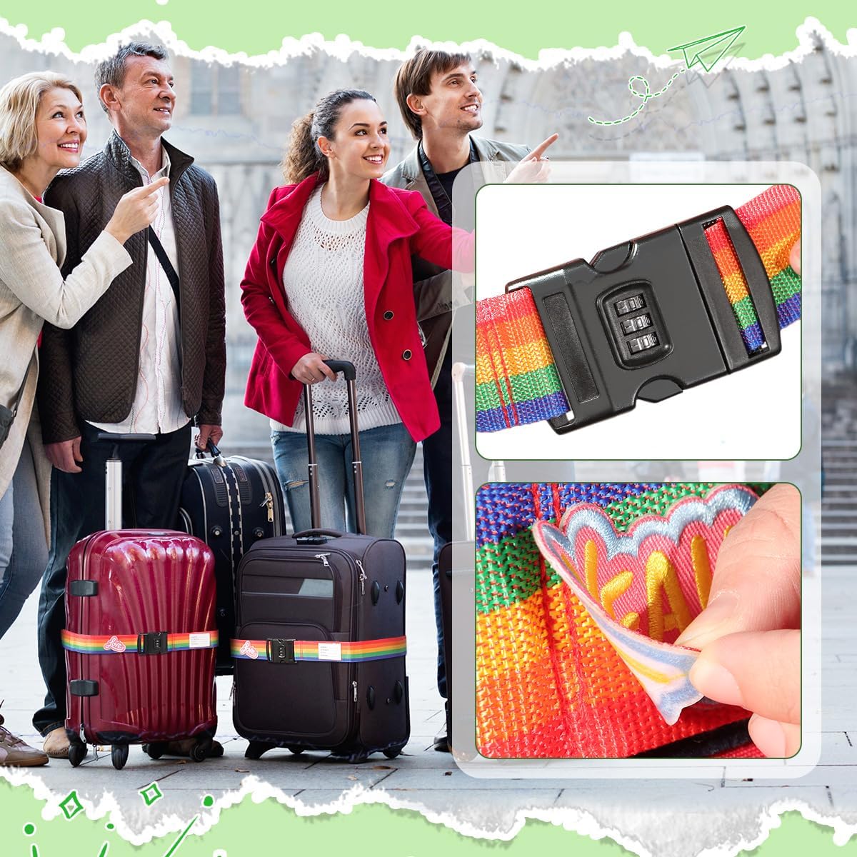 Adjustable Luggage Straps with Combination Lock – 4 Pack Bright Colors, Quick-Release Buckle, Secure Travel Luggage Straps for Added Safety（Multicolour）