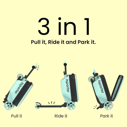 iSporter Luggage Scooter for Kids Ages 2-5 | Ride-On Suitcase Scooters for Boys Girls | Foldable & Height Adjustable, 110lbs Max