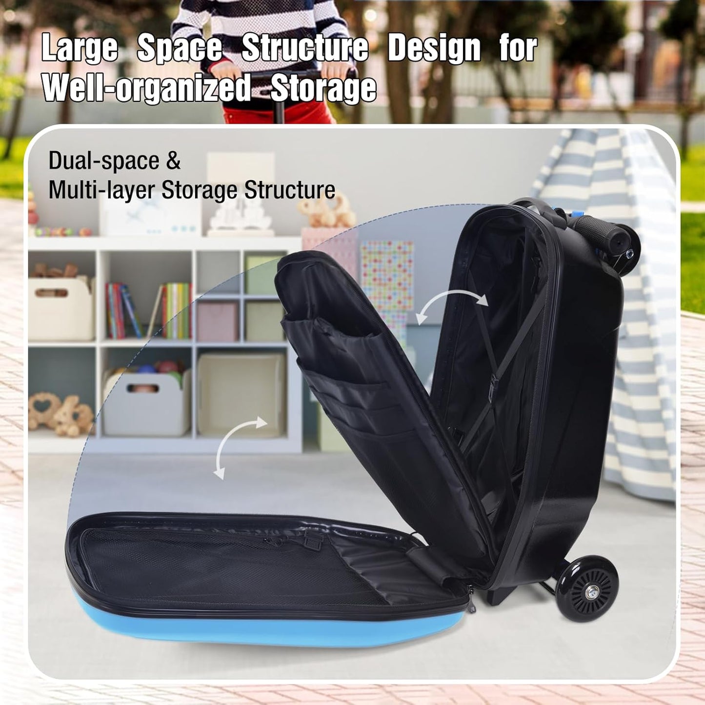 20" Scooter Suitcase for Kids, 2-in-1 Ride On Luggage with Wheels for Boys & Girls Ages 4-15, Foldable Hardshell Carry On Lightweight Travel Suitcase for Airplane