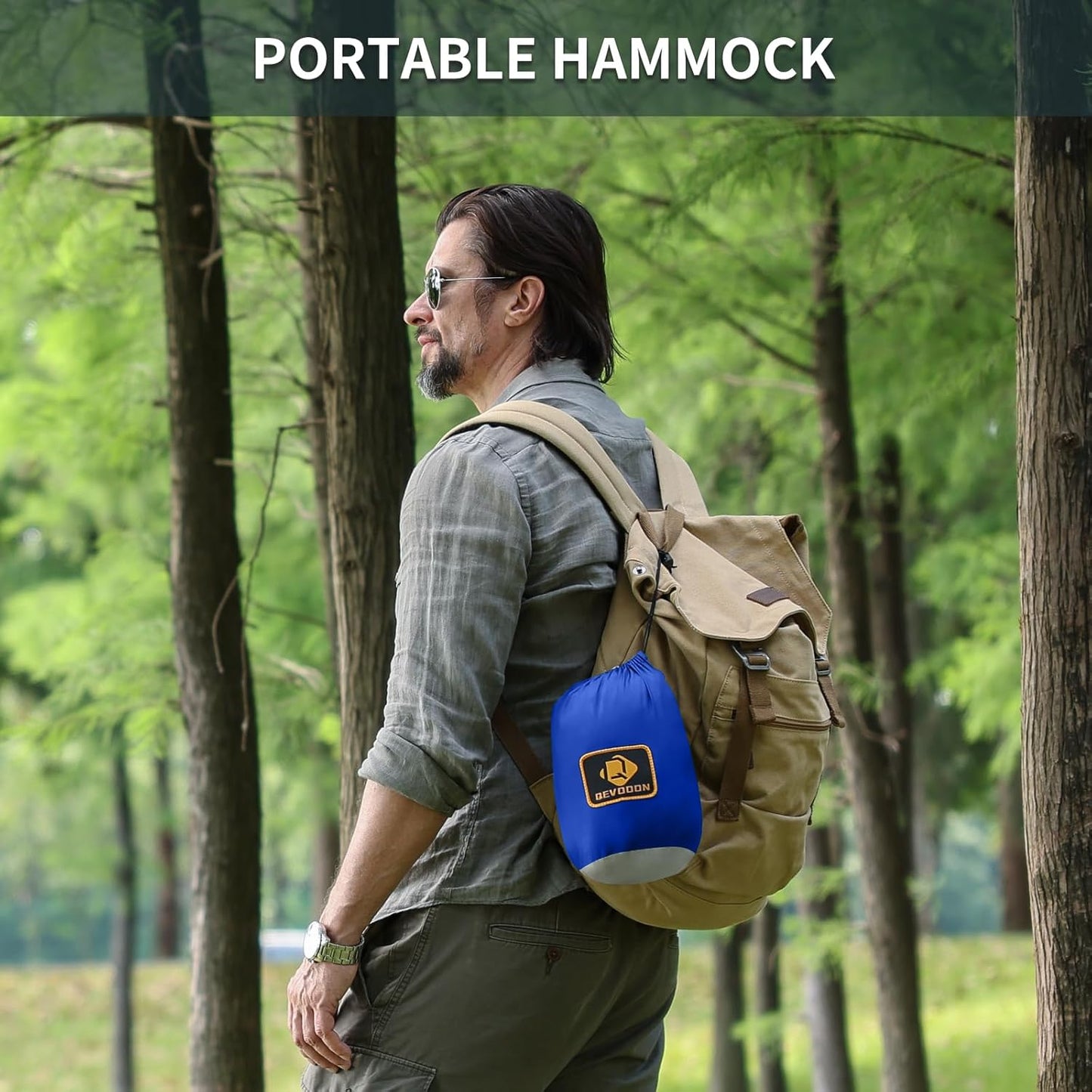 Camping Hammock with Net,Portable Lightweight Double Hammocks with Tree Straps and Solid D-Shape Carabiners,Parachute Nylon Hammock for Backpacking Beach Backyard Patio Hiking Blue&Grey