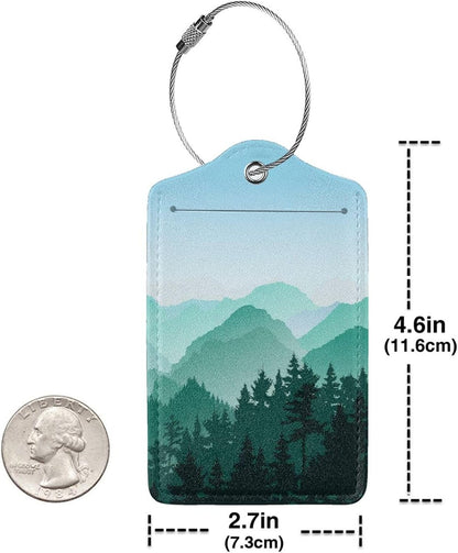 2 Pcs Cute Green Mountain Luggage Tag for Suitcase, Steel Loop with Privacy Cover ID Label, Green Hill Forest Birthday Decoration Themed Travel Gift