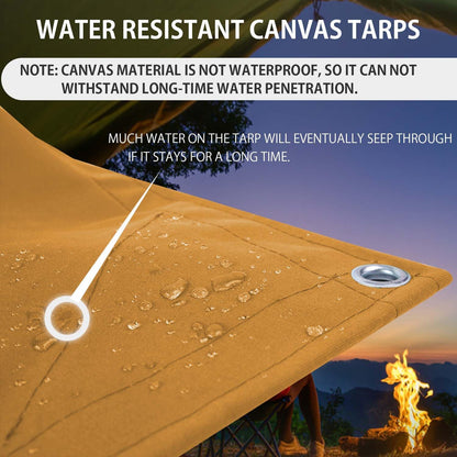 FoundGo 8x10ft Canvas Tarp 22 Mil Tarps 14 oz Canvas Tarpaulin Heavy Duty Cloth Water/UV Resistant Cover with Rustproof Grommets & Ropes for Cars,Roofs,Boats,Camps,Sunshades，Moisture Barrier -Tan