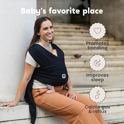 CuddleCarry™ Pre-Wrapped Baby Ring Sling by CuddleBug - Adjustable, Lightweight Baby Carrier Wrap - Ergonomic Front Carry for Newborn to Toddler (0-36m, 8-35 lbs) - Black