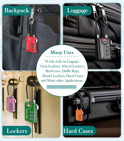 TSA Approved Luggage Locks, Travel Locks Which Also Work Great as Gym Locks, Toolbox Lock, Backpack and More 1,2,4,6 &10 pk (4 Colors)