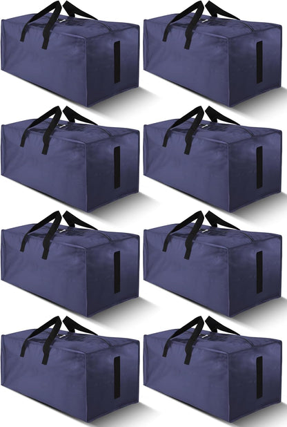 8 Pack Large Strong Moving Bags with Zippers & Carrying Handles - Water-Resistant - Heavy Duty Storage Tote for Space Saving, Fold Flat, Alternative to Moving Box (Blue)