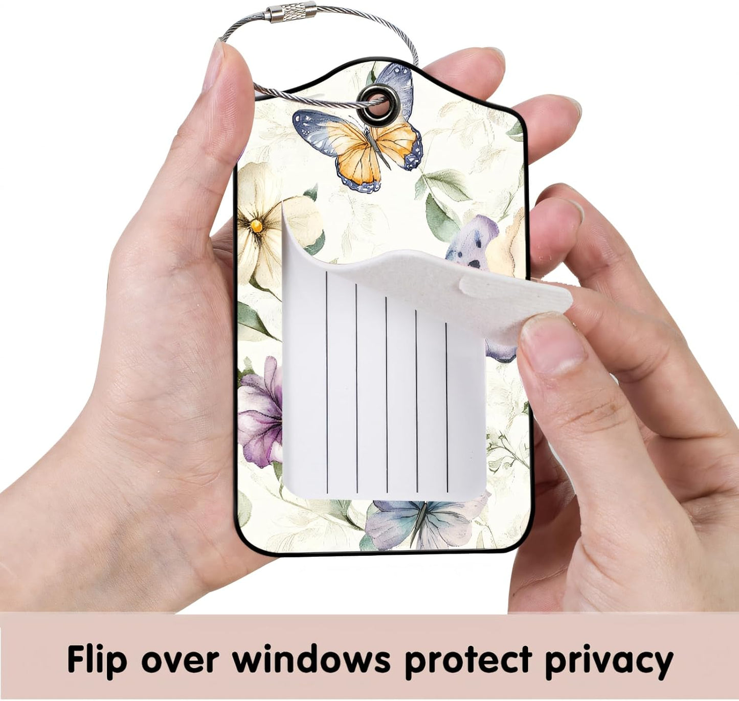 Luggage Tags for Suitcases, 2-Pack PU Leather for Cruise & Travel, Baggage ID Tags with Privacy Cover & Address Card, Durable Metal Ring, Kids Adults Travel Accessories, Elegant Butterfly Florals