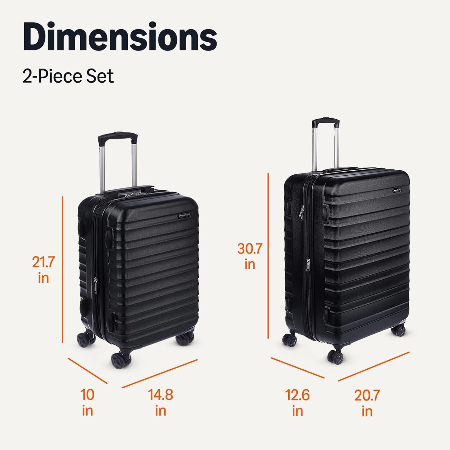 Amazon Basics 2-Piece Set (21", 30"), Hardshell Suitcases With Wheels, Expandable For Up to 25% More Space, With Scratch-Resistant Surface, Four Multi-directional Wheels, Black