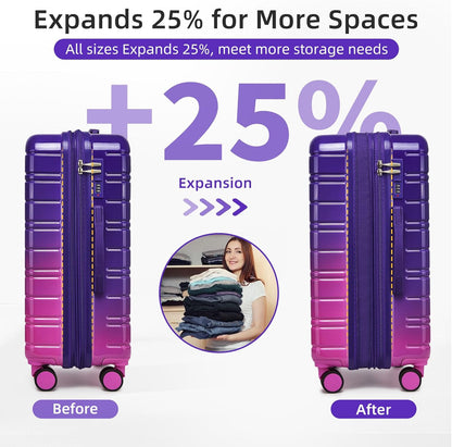 LARVENDER Luggage Sets 5 Piece Hardside Expandable Suitcase with Wheels Lock,PC+ABS Hardside Lightweight Rolling Suitcase for Women and Men,Midnight Berry