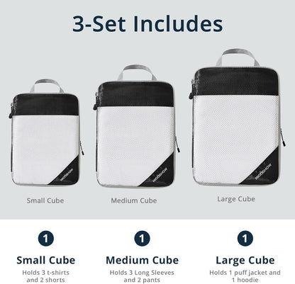 3 Set Compression Packing Cubes for Travel - Compressible, Lightweight, and Space-Saving Packing Cubes, Travel Essentials for Women, Black