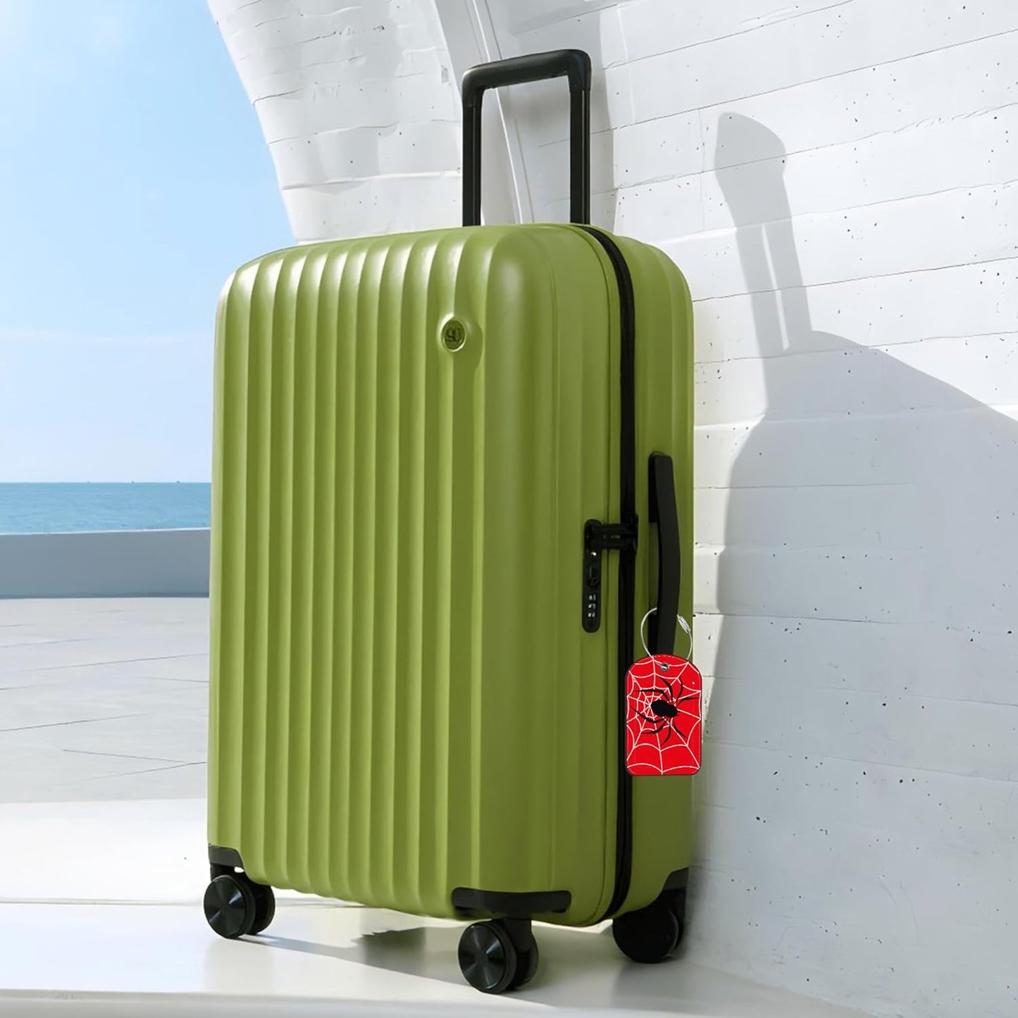 Spider on Spider Web Luggage Tag for Suitcase Set of 2 PU Leather Cute Luggage Tags with Stainless Metal Loop ID Label Privacy Flap Suitcase Tags for Women and Men Travel