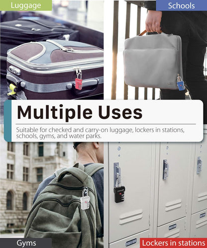 Fosmon TSA Approved Luggage Locks, Suitcase Travel Lock with Push Release Button for Extra Security, 3 Digit Combination Padlock for Gym Locker, Backpack Zipper Anti Theft, Gun Case - Blue, 2 Pack