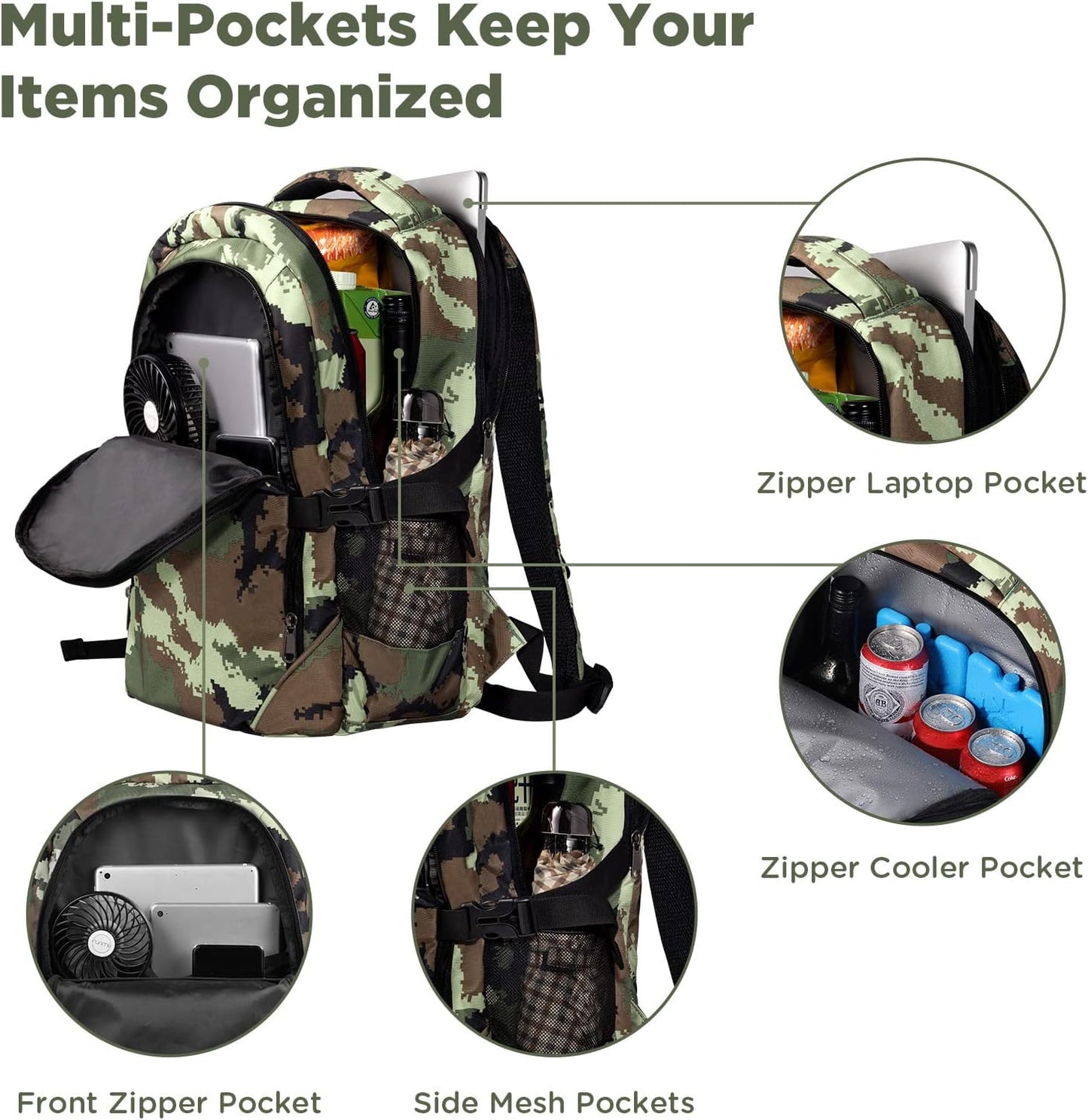 OUTXE Cooler Backpack Insulated 22L Lunch Backpack Cooler Bag Daily Backpacks Work and Travel-Camo