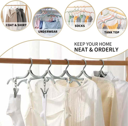 12-Piece Foldable Travel Hangers with Clips - Collapsible Coat Hanger for Pants, Socks, Underwear & Drying Rack