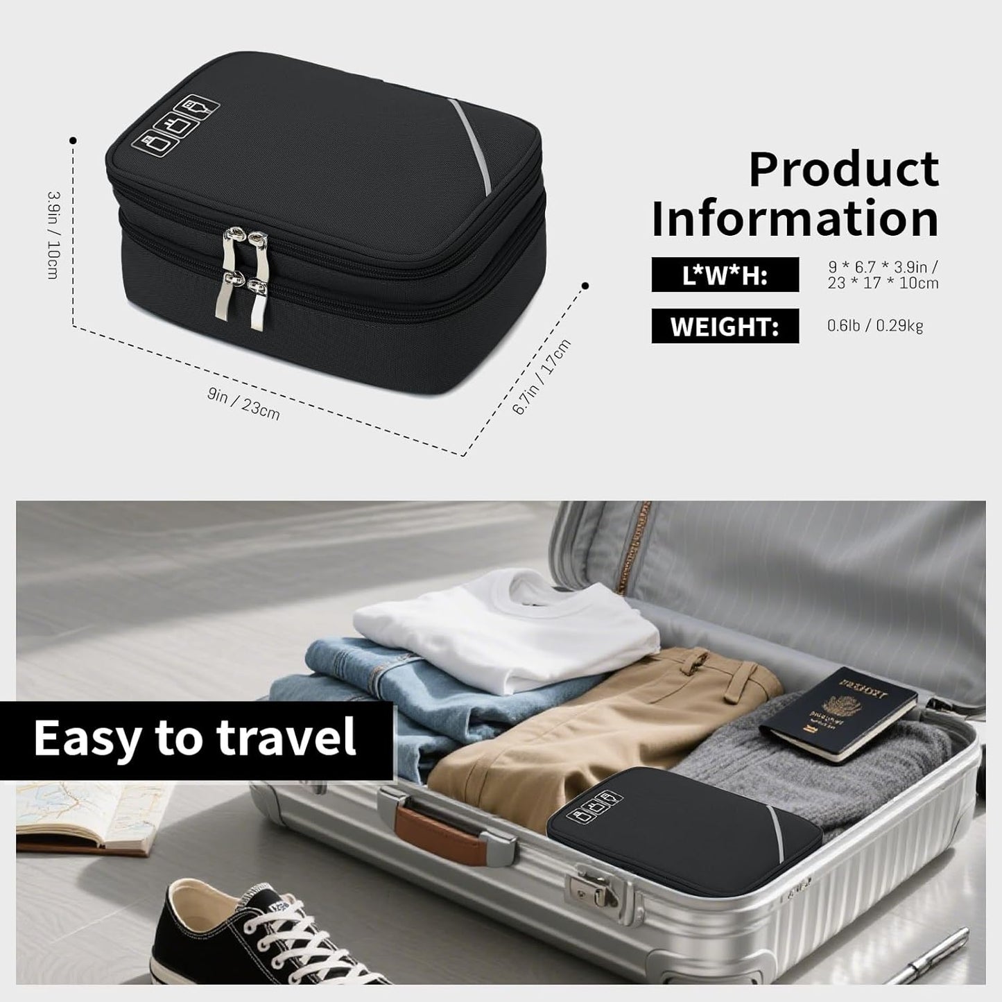Lanola Electronic Organizer,Travel Cable Organizer Bag Pouch Electronic Accessories Carry Case Portable Double Layers Storage Bag for Cable,Cord,Charger,Phone,Earphone,Power Bank,Memory Cards - Black