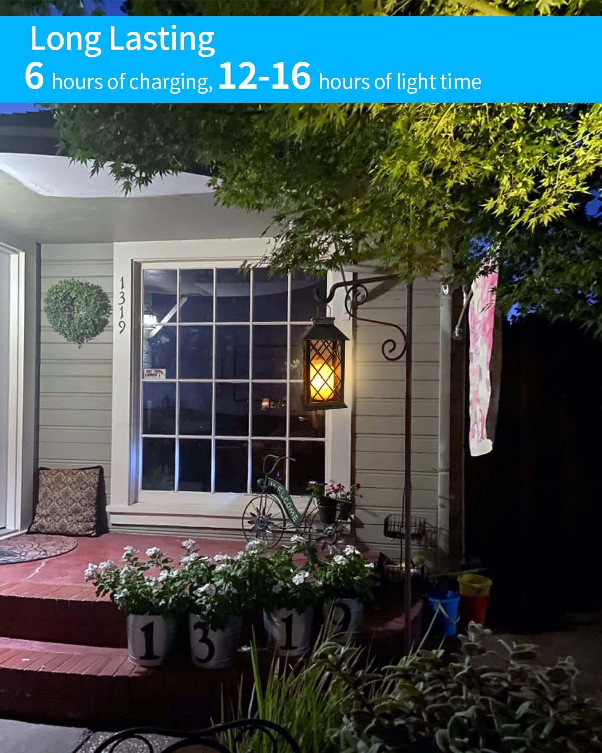 SHYMERY Solar Lantern,Outdoor Garden Hanging Lanterns,2 Pack 14 Inch Lasts 3X Longer 10 lumens Waterproof LED Flickering Flameless Candle Mission Lights for Table,Outdoor,Party Decorative