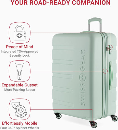 SwissGear 7366 Hardside Expandable Luggage with Spinner Wheels, Clearly Aqua, Checked-Large 27-Inch