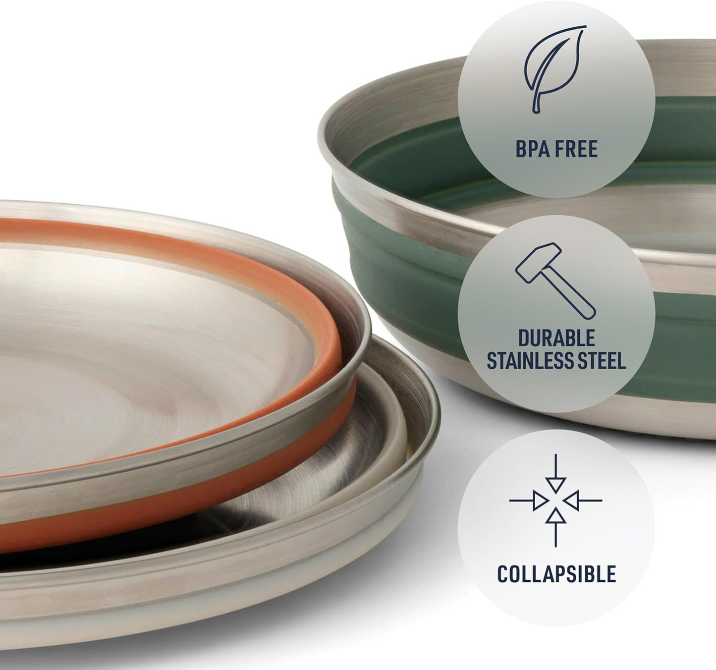 Sea to Summit Detour Stainless Steel Collapsible Bowl, Medium (22 fl oz), Laurel Wreath Green