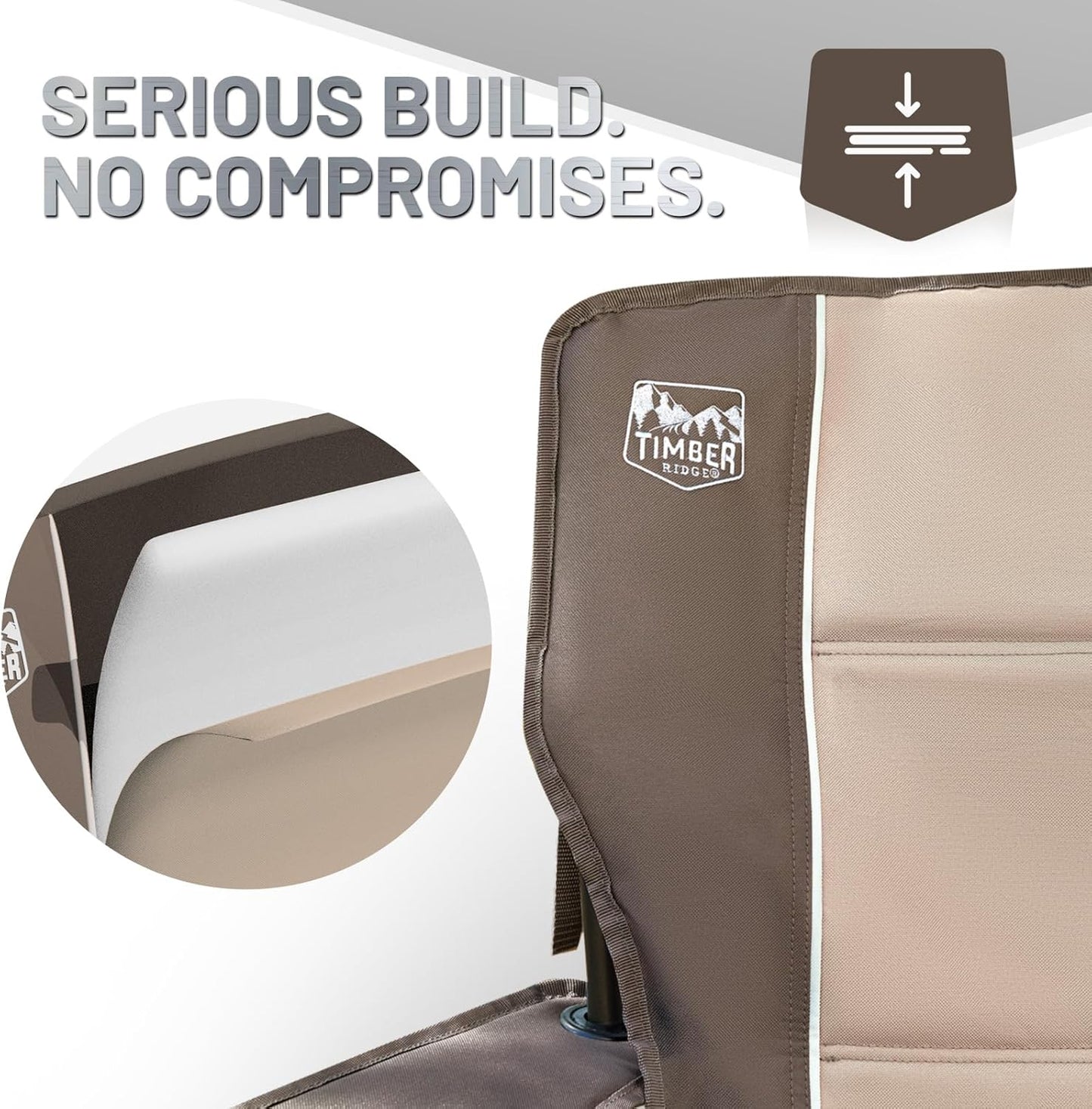 TIMBER RIDGE Oversized Folding Camping Chair for Adults, Support 550 LBS Heavy Duty with Cup Holder Side Pocket for Camp, Lawn, Picnic, Tan, 2 Pack