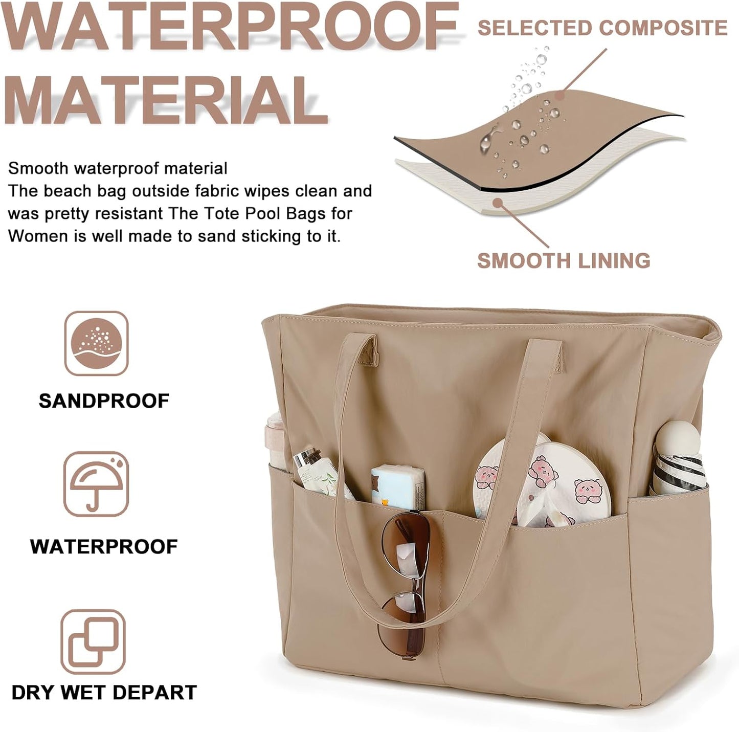 Waterproof Beach Tote Pool Bags for Women Ladies Extra Large Gym Tote Carry On Bag With Wet Compartment for Weekender Travel