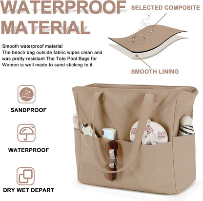 Waterproof Beach Tote Pool Bags for Women Ladies Extra Large Gym Tote Carry On Bag With Wet Compartment for Weekender Travel