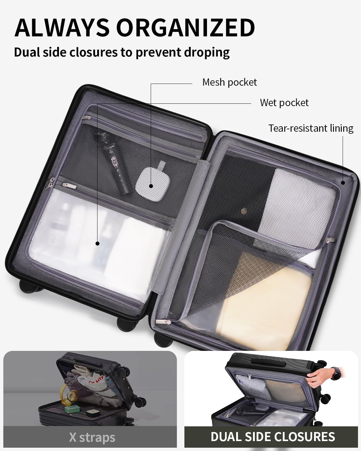 ECOHUB Hardside Expandable Carry On Luggage, 20" Rolling Luggage 22x14x9 Airline Approved with Spinner Wheels & TSA Lock, Lightweight Small Hardshell Travel Suitcase Valises, 20inch Carry-on Green