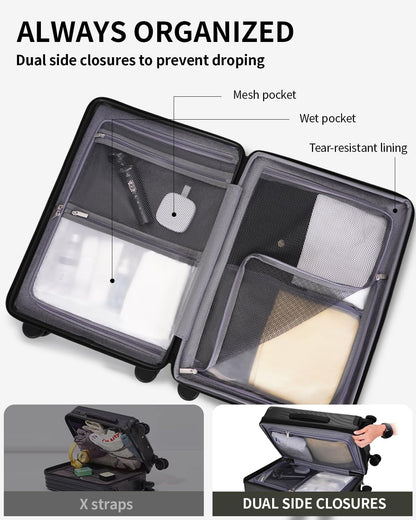 ECOHUB Hardside Expandable Carry On Luggage, Recycled PC 24" Rolling Luggage 26x16x11 Airline Approved with Spinner Wheels& TSA Lock, Lightweight Hardshell Travel Suitcase, 24inch Carry-on Green