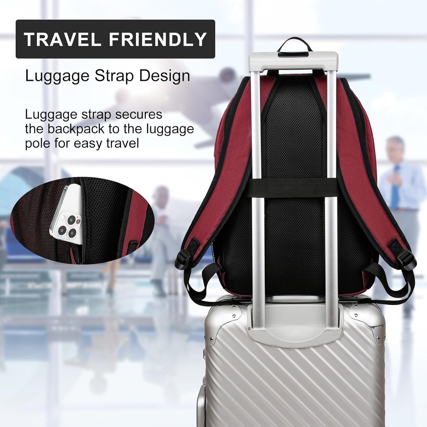 Red Backpack for School, School BackPack for Teens, Boys and Girls, with 15.6 inch Laptop Bookbag for College High School, Large Computer Back Pack with Compartments for Men & Women