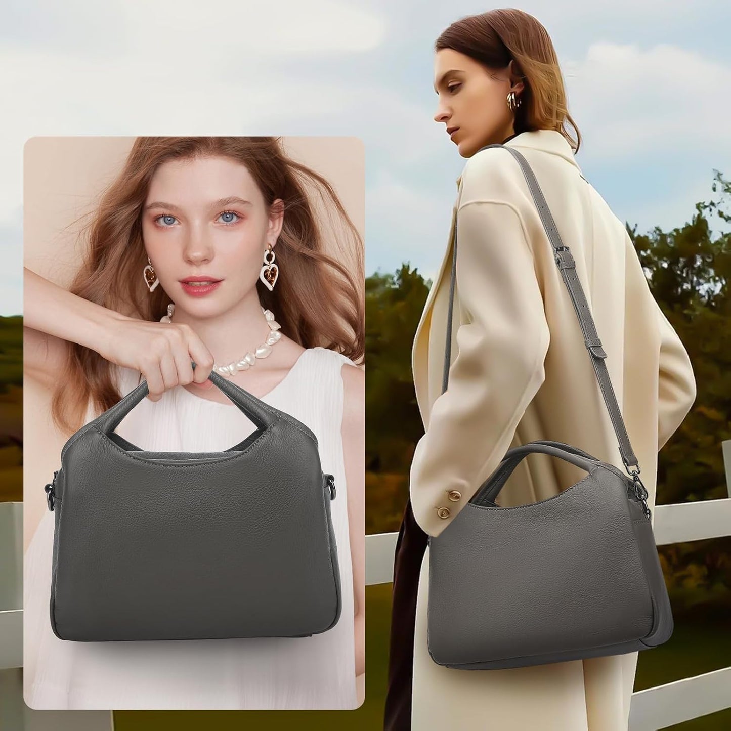 KOGTLA Genuine Leather Purses for Women, Crossbody Shoulder Bags with Top-Handle, Tote Satchel Handbags