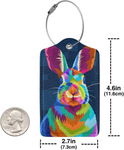 2-Pack Cute Rabbit Bag Tags for Luggage, Colorful Animal Airport Suitcase Baggage Label Tags, Business ID Card Holders Gifts for Women Men Girls Boys Kids Crew