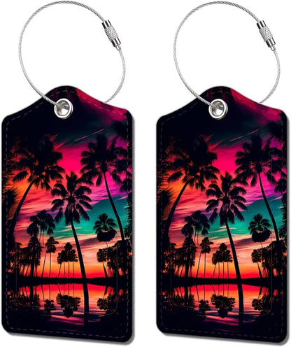 2 Pack Luggage Tag for Suitcase, Cute Unique Leather Bag Tags Identifiers Privacy Cover ID Label with Durable Steel Loop for Women Men Kids Girls Travel, Dusk