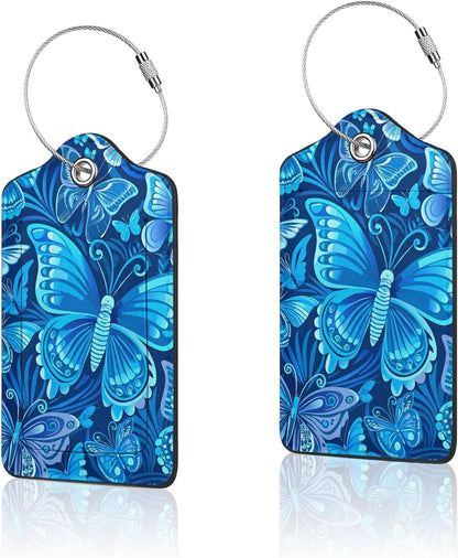 2 Pack Luggage Tag for Suitcase, Cute Unique Leather Suitcase Tags Identifiers with Privacy Name Address Labels & Durable Steel Loop for Women Men Travel