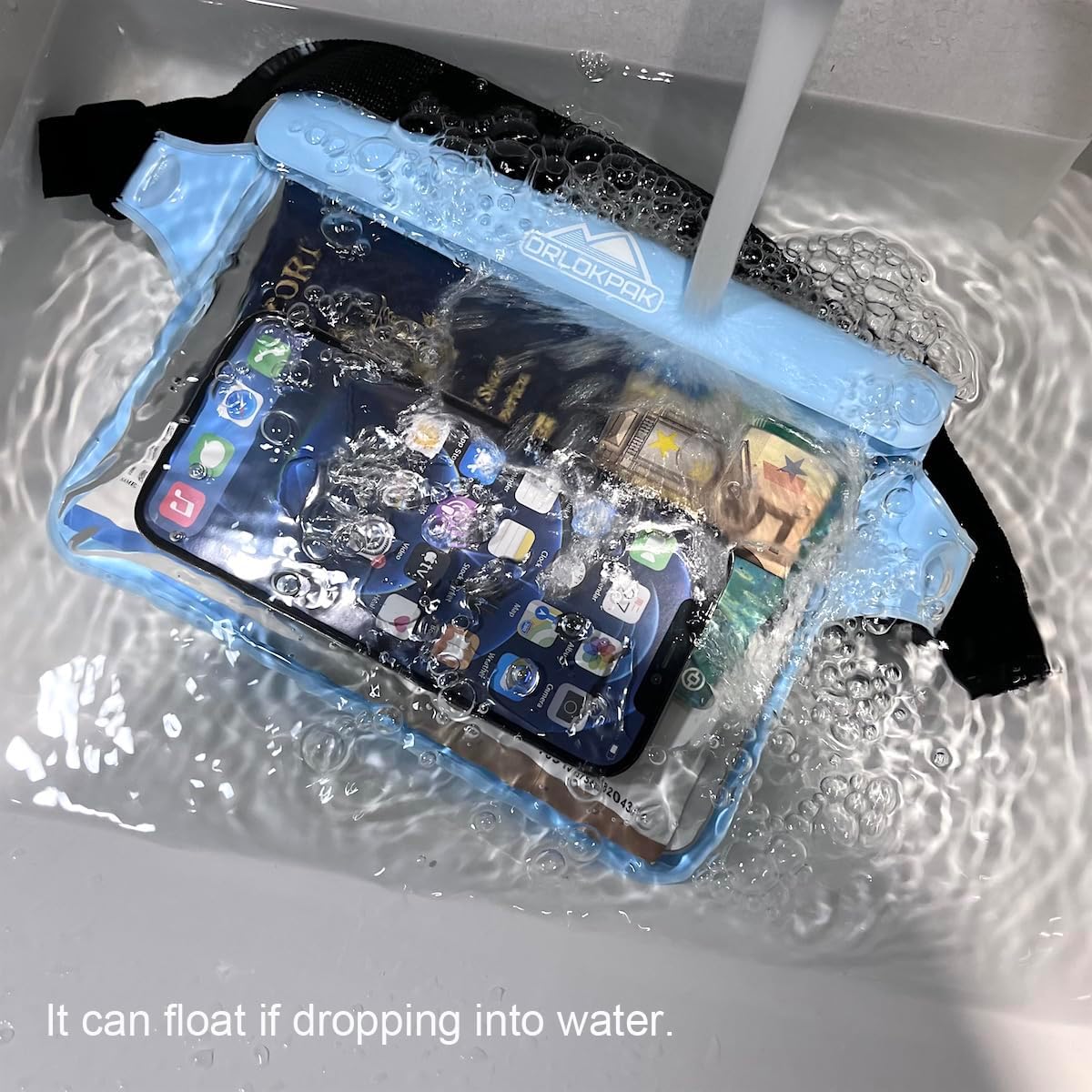 DRLOKPAK Waterproof Waist Bag Pouch Fanny Pack Bum Bag with Secret Holder Keeps Your Phone Kindle Wallet Watch & Valuables Dry - Perfect for Surf Canoe Swim Snorkel Dive Beach Pool(Blue)
