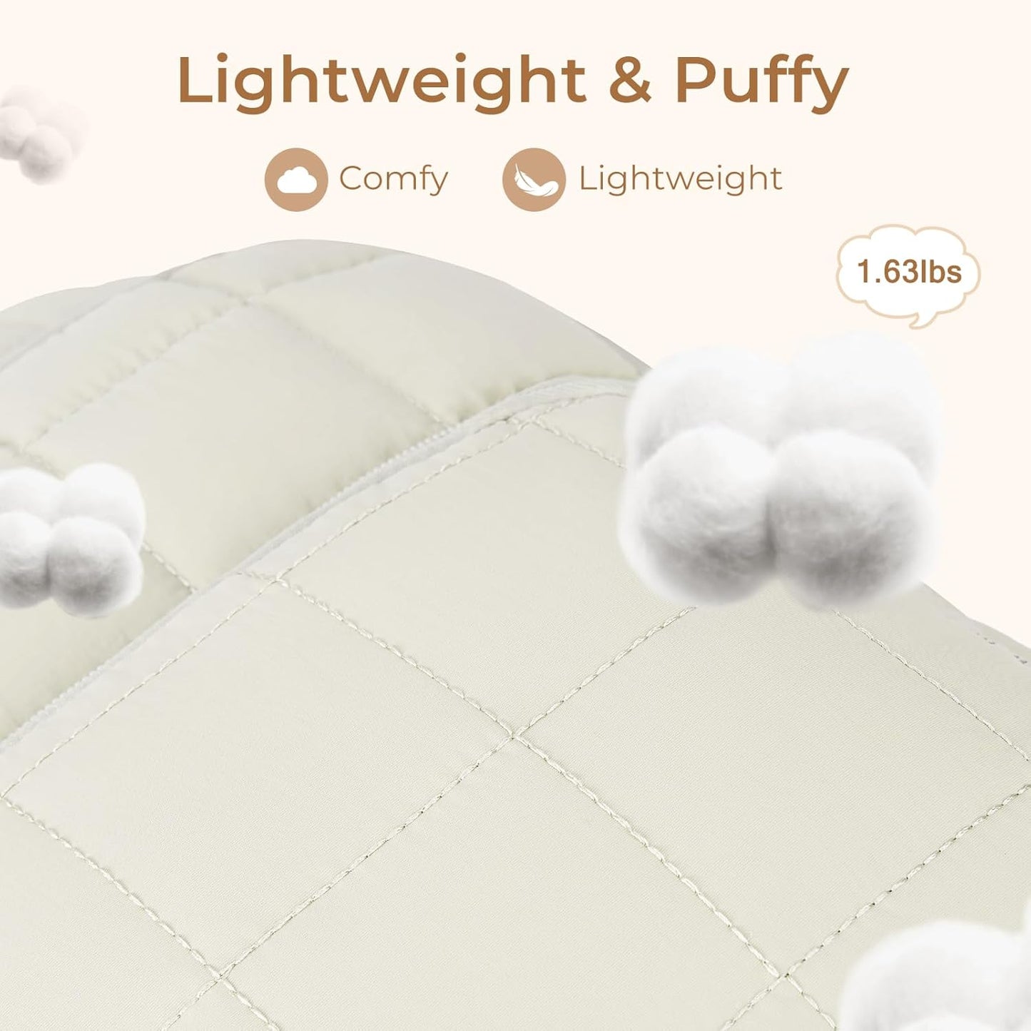 CLUCI 17.3 Inch Laptop Backpack for Women, Anti Theft Travel Backpack, Puffer Quilted Work Backpack, Water Resistant College Bookbag, Carry on backpack with RFID (Beige)