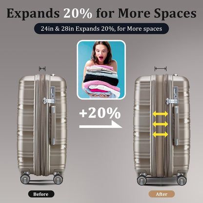 Luggage Set 4 Piece with Spinner Wheel, TSA Approved Expandable Hardshell Suitcase, Lightweight Travel Family Set for Men and Women(Champagne)