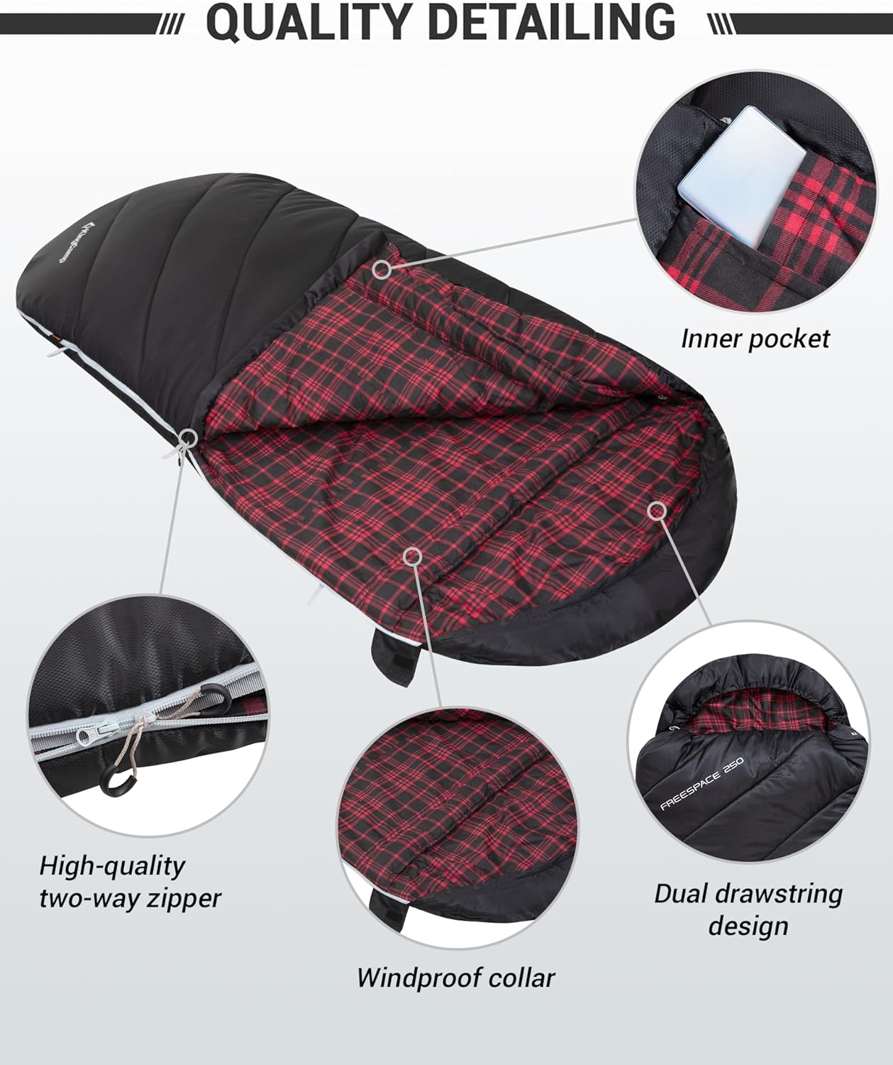 KingCamp Sleeping Bag for Adults, Cold Weather & Warm Extra Wide Big & Tall XL Portable Waterproof Flannel Sleeping Bags, Essentials Gear Accessories for Camping Backpacking Hiking Indoor & Outdoor
