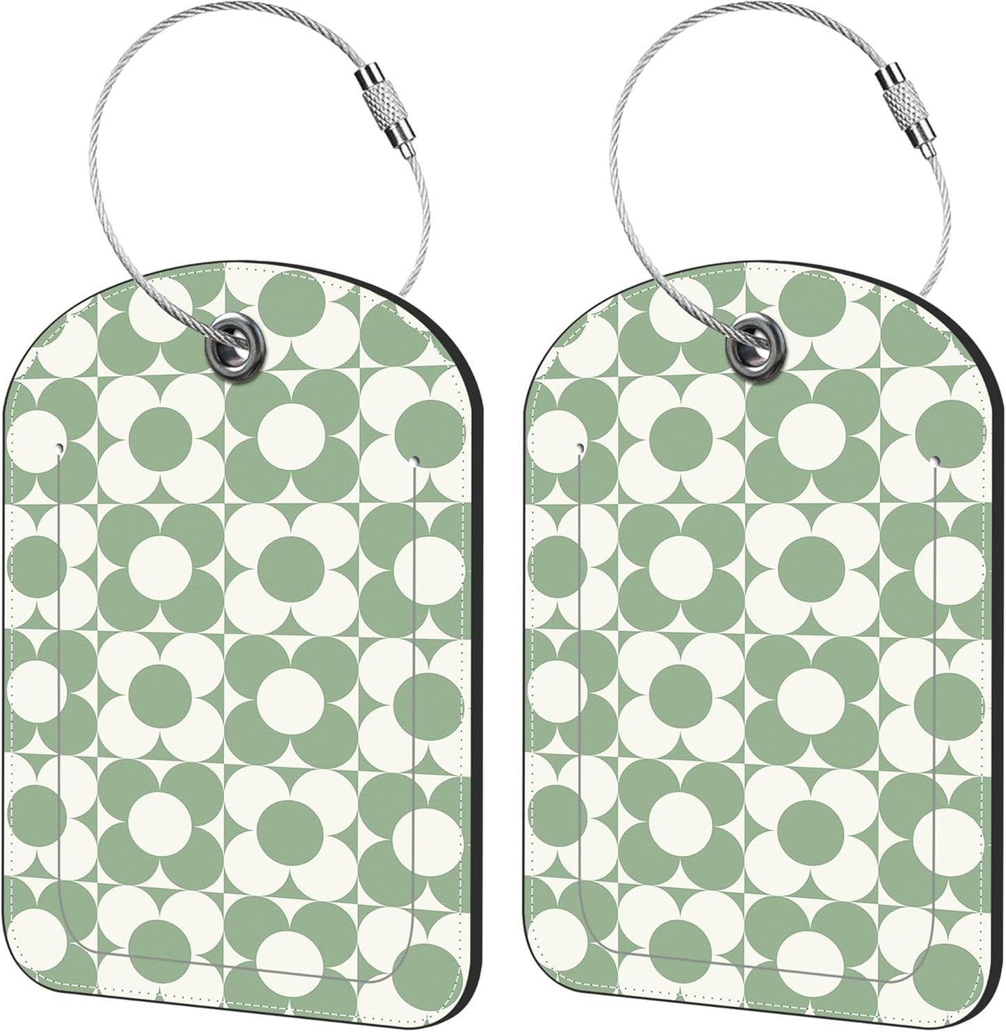 2 Pack Cute Luggage Tag for Suitcases Vintage Groovy Flowers Leather Luggage Tags with Stainless Steel Loop Privacy Flap Name Tags,Men and Women Travel Bag Suitcase Tags