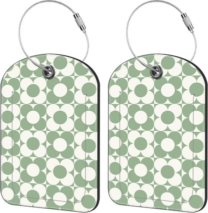 2 Pack Cute Luggage Tag for Suitcases Vintage Groovy Flowers Leather Luggage Tags with Stainless Steel Loop Privacy Flap Name Tags,Men and Women Travel Bag Suitcase Tags