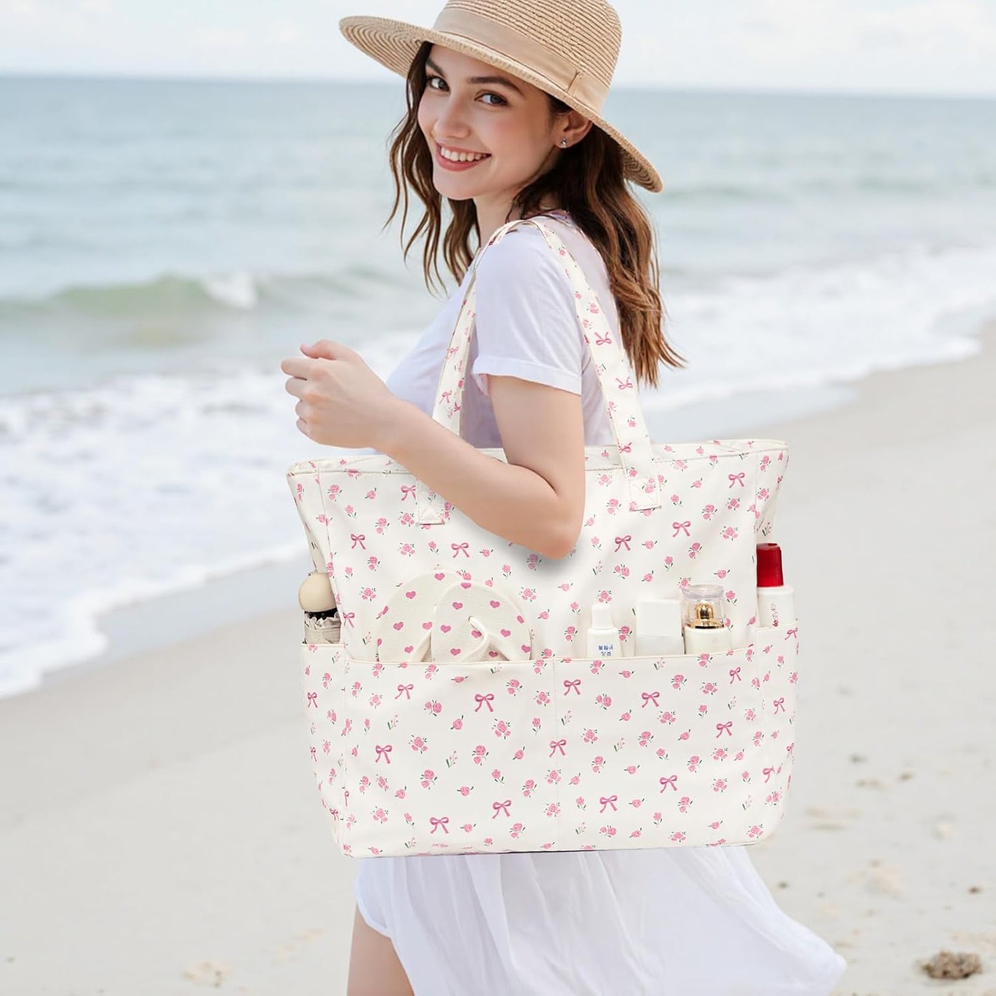 Beach Pool Bags Tote for Women Ladies Large Gym Tote Carry On Bag With Wet Compartment for Weekender Travel Waterproof