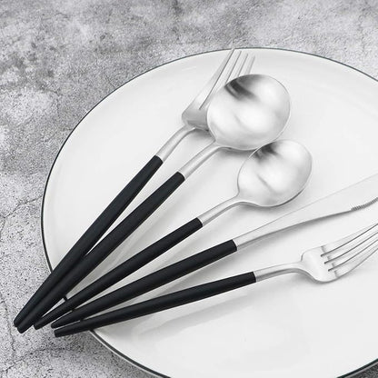Gugrida Black Handle Matte Silver Silverware Set - Image 5
