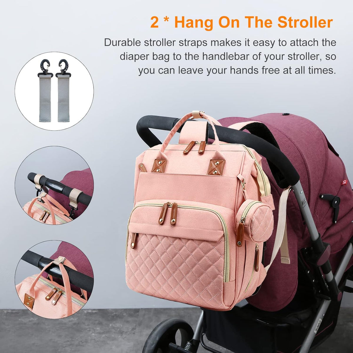 Diaper Bag, Backpack with Changing Station, Waterproof Baby Bag for Boys & Girls, USB Charging Port for Parents, Travel Backpack Baby Essentials & Lovely Baby Shower Gifts, Pink
